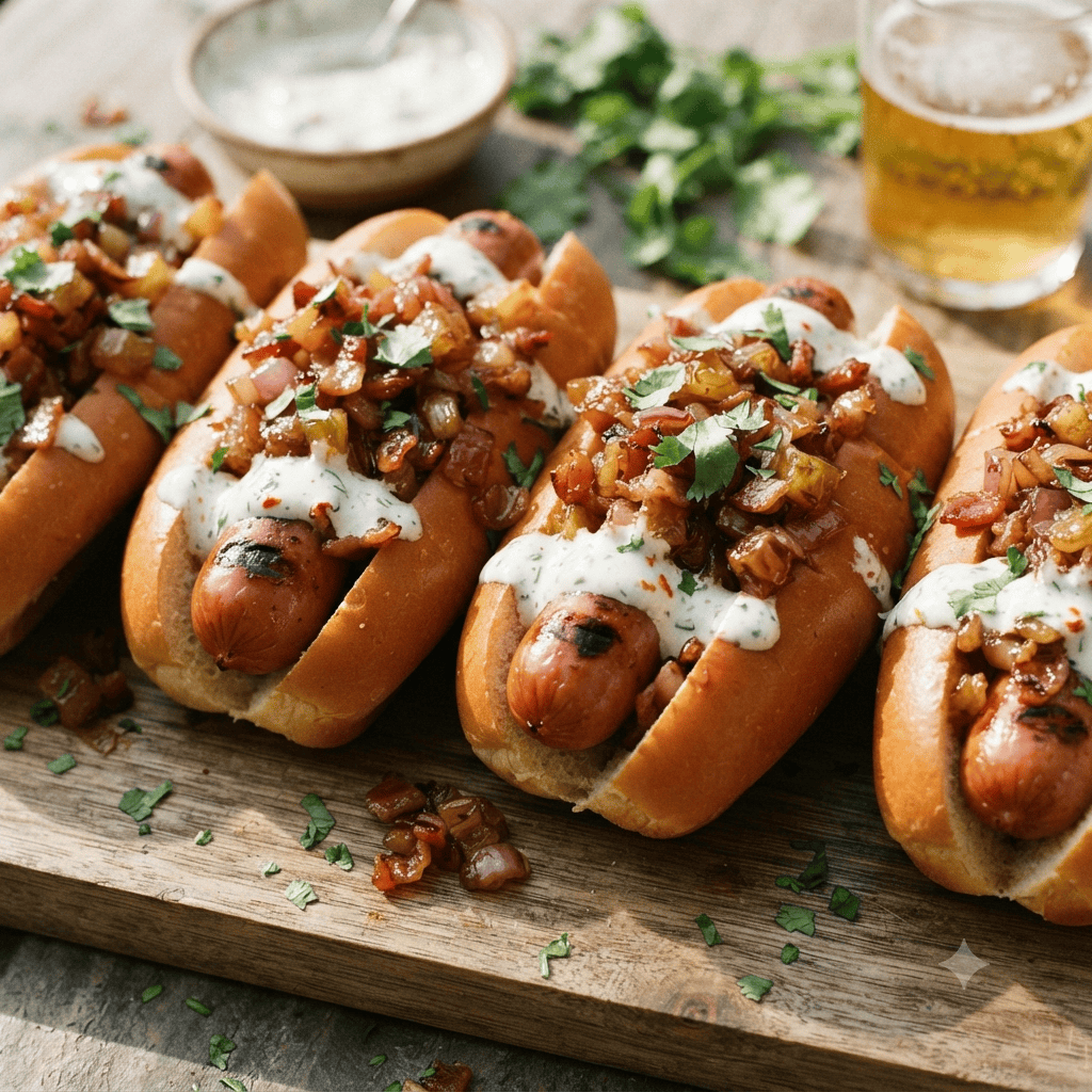 Perros Calientes con Topping Caramelizado y Salsa de Suero