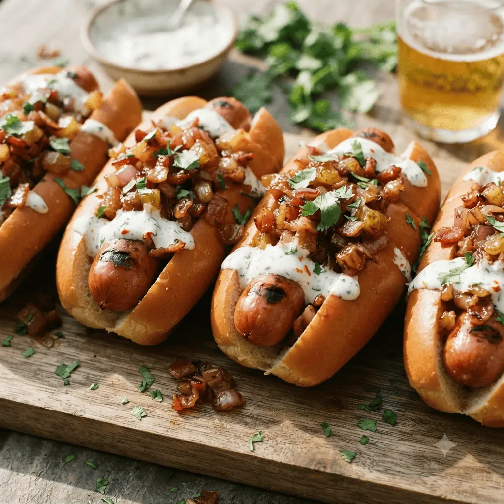 Perros Calientes con Topping Caramelizado y Salsa de Suero